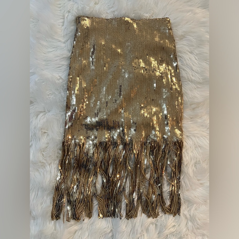 Sequin gold skirt with fringe. NEW
